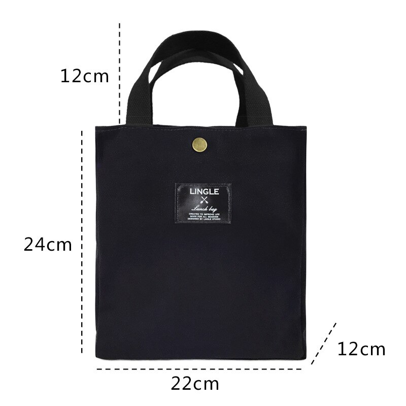 Bento lunchbox tas met lunch draagbare lunch canvas eco tas kantoormedewerker handtas student kleine lunchbox tas: Zwart