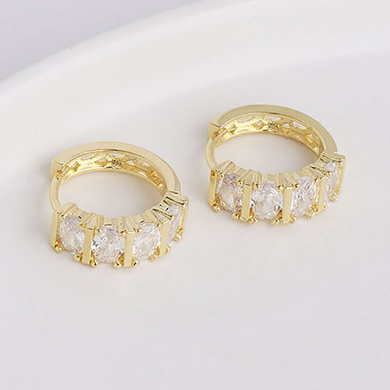 ZHINI Gold Ear Clip Small Earrings for Women Luxury Crystal Zircon Stud Earring ar Cuff Jewelry Party