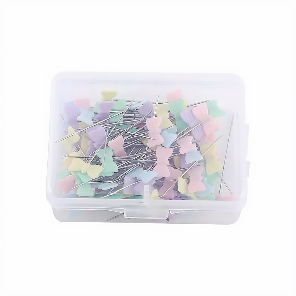 Alfileres de cabeza plana de plástico, agujas de coser de colores variados, DIY, 100 Uds.: 04