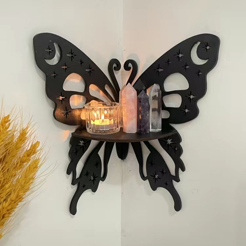 Schmetterlings-Eckregal aus Holz, Kristall-Anzeige-Regal, Wandmontage, Eck-Organizer für Eckschlafzimmer, Badezimmer, Küche