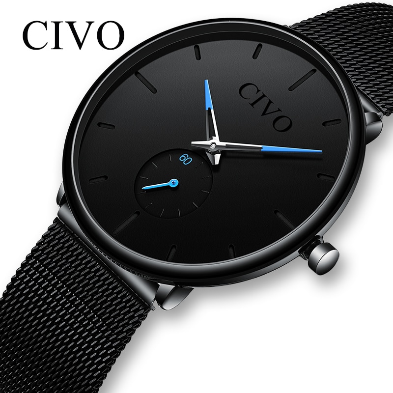 Reloj CIVO de para hombre, correa de malla fina resistente al agua, relojes de pulsera minimalistas para hombre, reloj deportivo de cuarzo, reloj Masculino