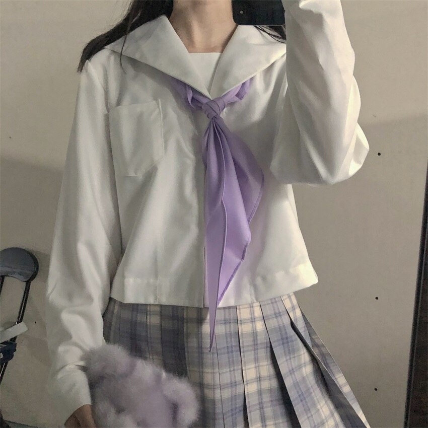 Daily Collocation Single Product Triangle Scarf Japanese Cute Preppy Uniform JK Sailor Suit Neckerchief Girl Big Bow Tie Student: Purple