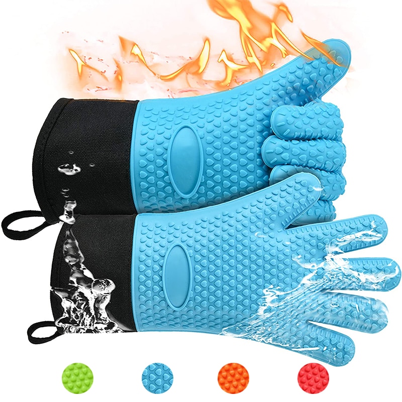 Dubbellaags Oven Handschoenen Hittebestendige Bakken Handschoenen Met Siliconen En Katoen Keuken Handschoenen Flexibele Ovenwanten Voor Magnetron