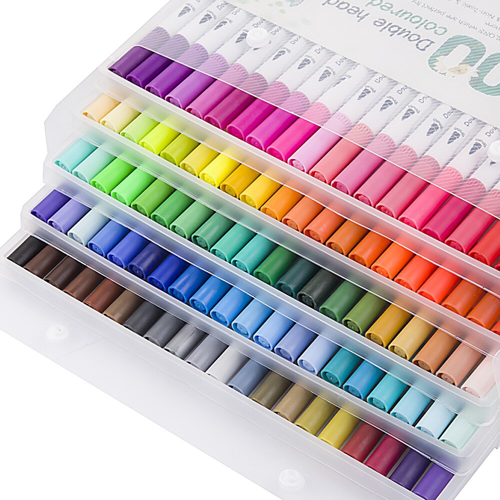 24/36/48/60/80/100 stk farver kunstmarkører fin liner dobbelt tip børste markør pen sæt til voksen tegning kalligrafi: 100 farver