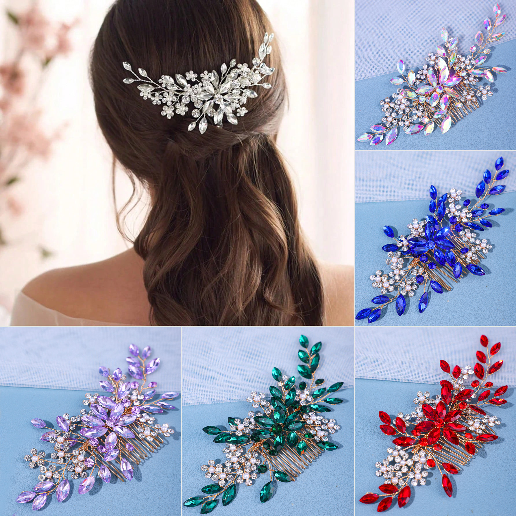 Peinetas para el pelo de novia con flores de cristal y perlas, joyería para el cabello con diamantes de imitación, accesorios de boda, Tiara nupcial, diadema, tocado de perlas para graduación