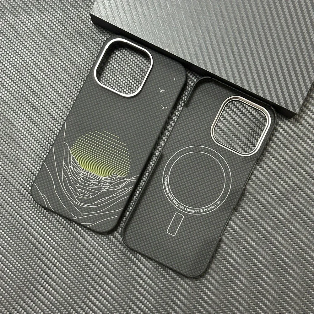 Para Magsafe funda magnética para iPhone 15Pro/ 16 Pro Max funda de fibra de carbono cubierta fina de fibra de aramida para iPhone 16pro funda de carbono: Oro / Para iPhone 16 Pro