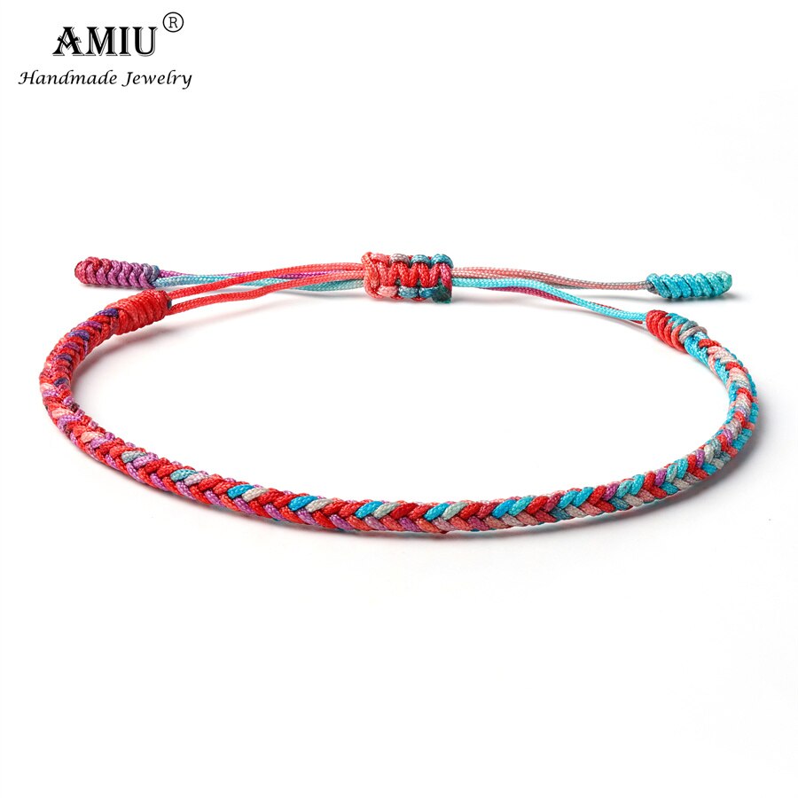 AMIU-Pulseras de la suerte Budista Tibetano hechas a mano, pulseras de colores degradados, amuleto de nudos de cuerda de , pulsera trenzada del Tíbet: 1