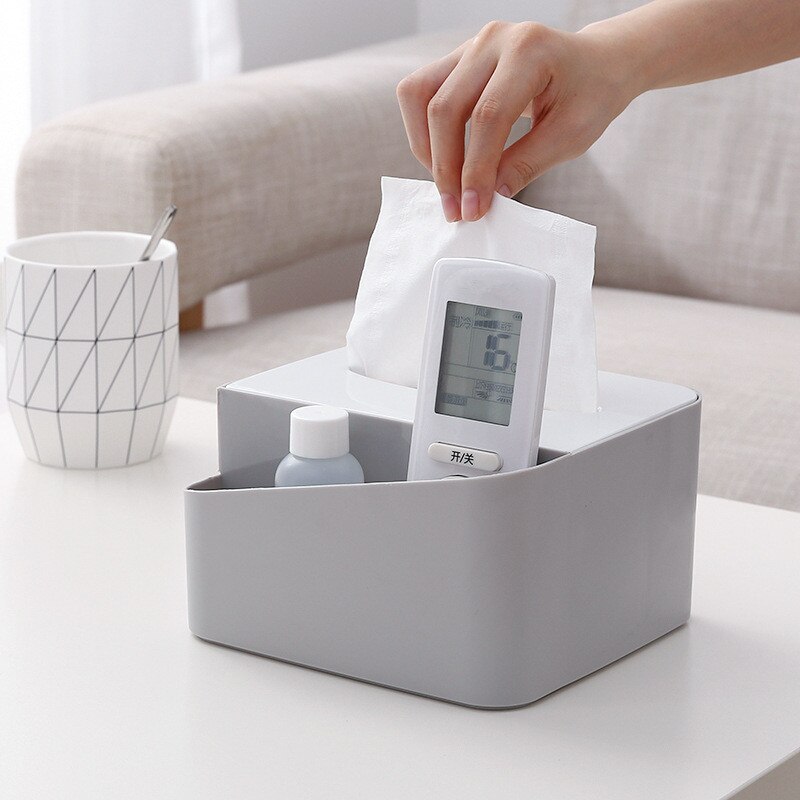 Multifunction Tissue Box Home Desktop Cosmetics Storage Case Remote Control Holder