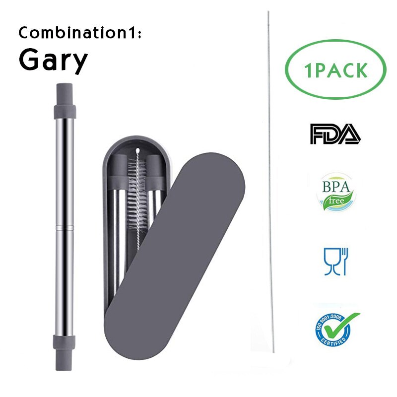 Telescopic Metal Drinking Straw Collapsible Reusable Straw Portable Stainless Steel Straw with Case and Brush for Travel Outdoor: T-straw 11