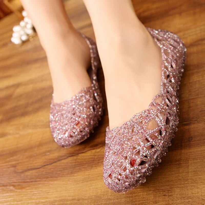 Chaussures de gelée claires femmes sandales de gelée d'été chaussures en plastique femme maille plat évider fille Sandalias Sapatos