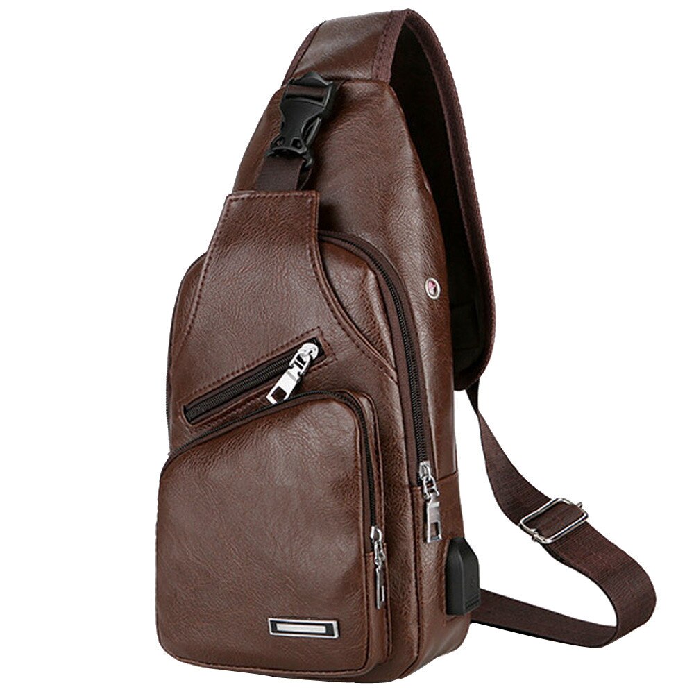 Chest Bag Usb Charging Crossbody Bags Pu Leather Shoulder Bag Package Back Pack Travel Outdoors Messenger Bag Сумка #YJ: Brown