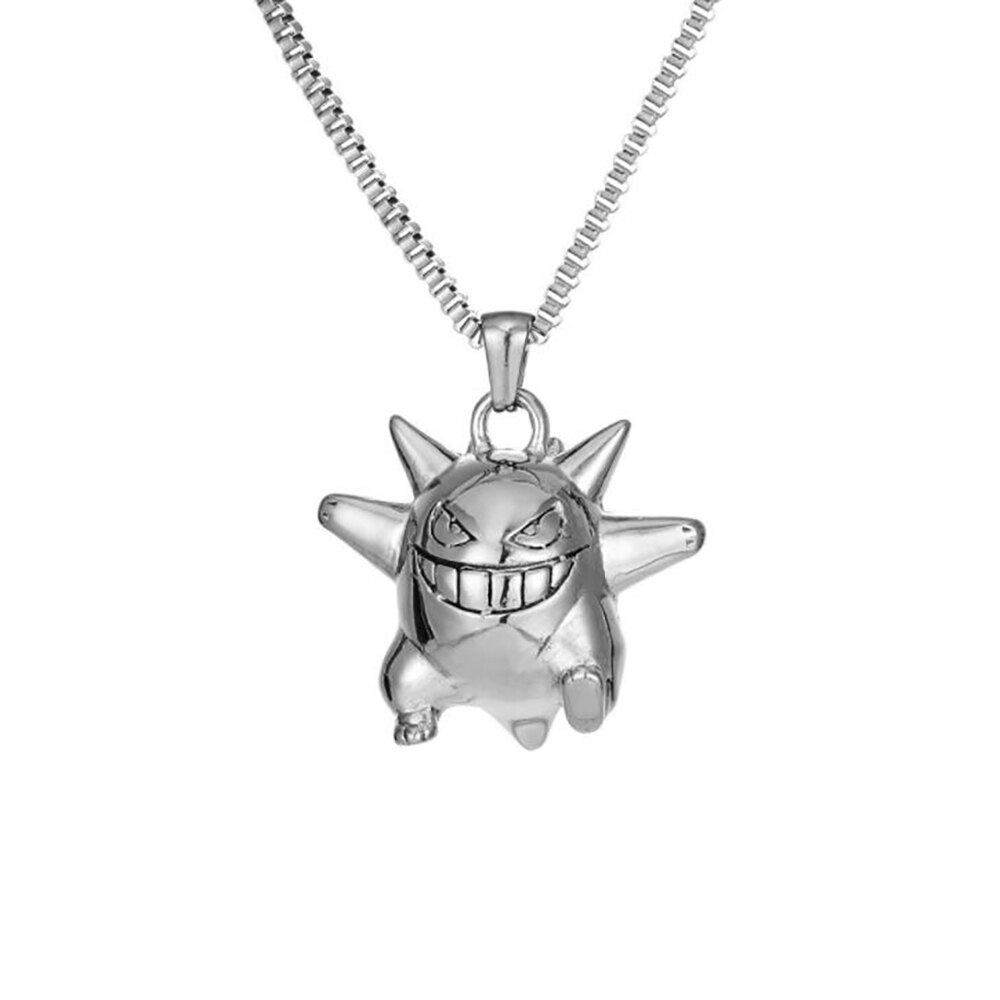 Stainless steel hip hop ghost cartoon men's punk rock pendant necklace jewelry for him with box chain: Silver