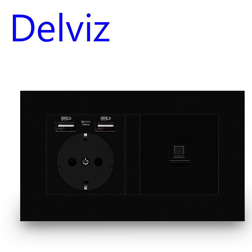 Delviz RJ45 Computer Wall Socket, EU Standard USB Power Socket, Computer connect Jack, CAT5E Connector Cable network Interface: Type 12