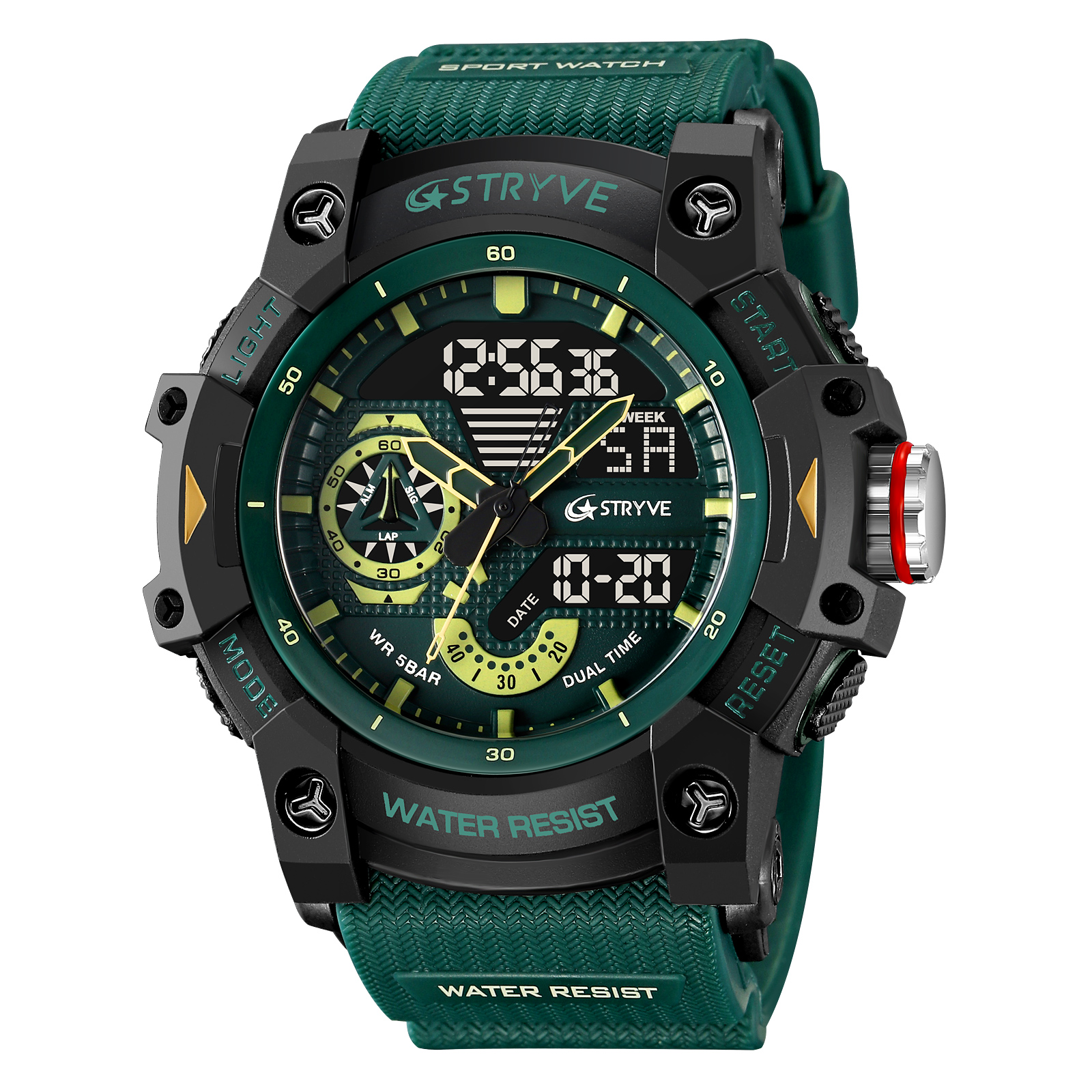 STRYVE Watch 8029 Popular Sports Men's Watch Good Analog-Digital Dual Movement Calendar Luminous Waterproof Watches: Multicolor