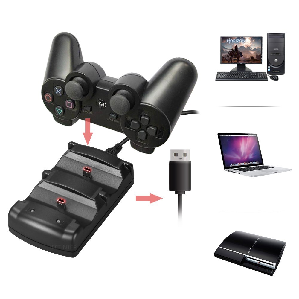 Dual Ladegeräte USB Dual Lade Powered Dock Ladegerät für PlayStation 3 für Sony für PS3 Controller Navigation
