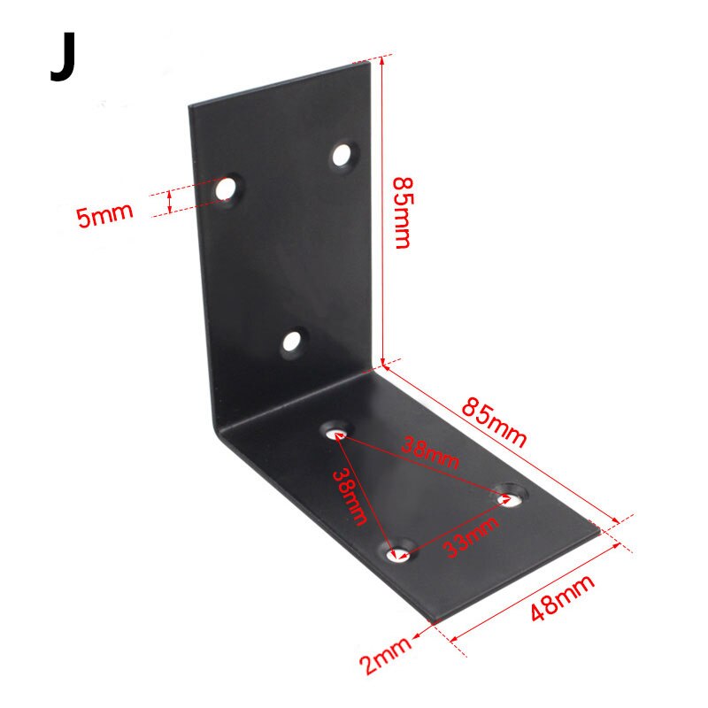 4 pezzi di supporto in acciaio inossidabile staffe a forma di L nere fissaggio angoli ad angolo retto staffa per mobili hardware staffa angolare: J
