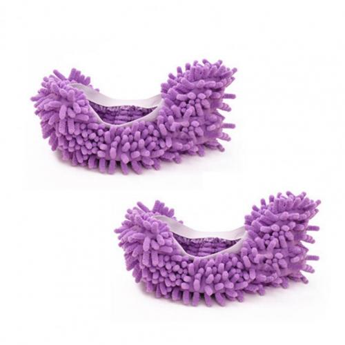 Shoes Cover Skin-friendly Dust Cleaning Soft Floor Mopping Cleaning Slipper for House Indoor Machine Washable Cloth Shoe Bag: Purple