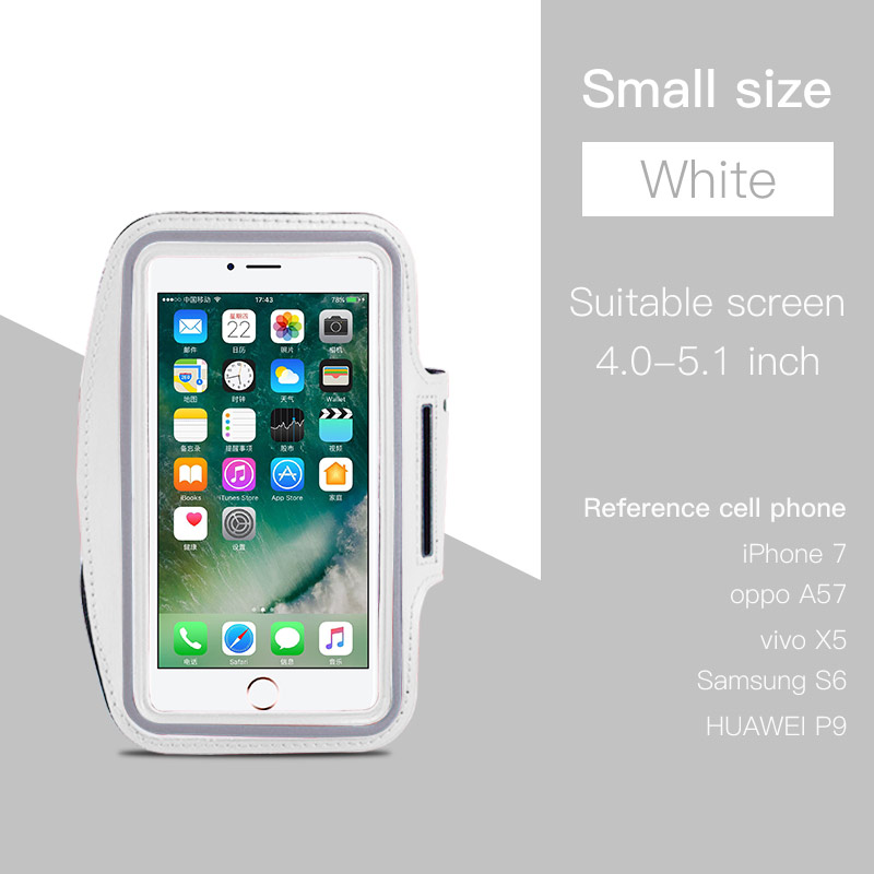 Waterproof Sports Running Wristband 4.0-6.5 inch Mobile Phone Armband Case for iPhone XS MAX X 8 Plus Xiaomi Case Phone holder: Small White