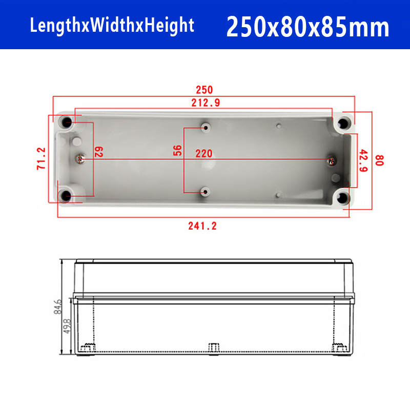 IP67 Waterproof Plastic Enclosure Box Electronic ABS Material Outdoor Junction Box Electrical Project Instrument Case DIY: 250x80x85mm