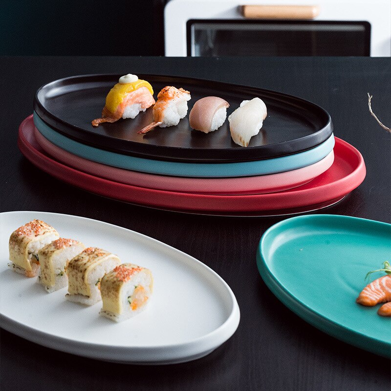 Grands plateaux de service ovales de 12/14 pouces, plats de service en porcelaine de couleur allant au four, assiettes à dîner