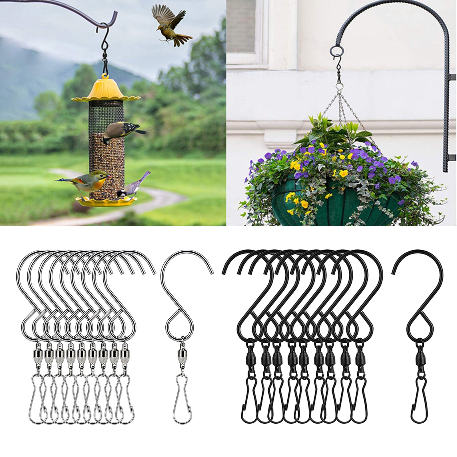 10 Pack Stainless Steel Swivel S Hooks Clips Hanging Planter Pot Solar Lights Bird Feeder
