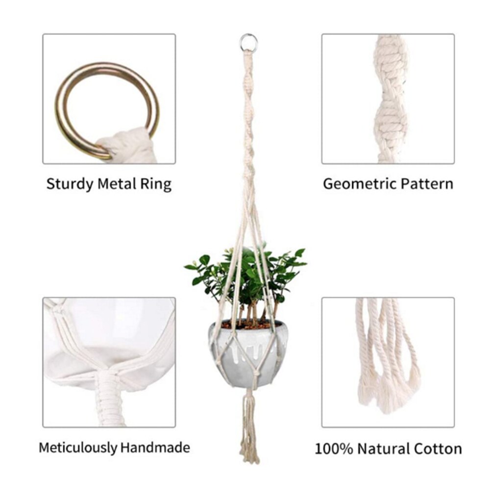 4Pcs Knoop Hanger Voor Plant Katoen Linnen Bloempot Mand Houder Lifting Touw Macrame Shelve Opknoping Rack Plafond Balkon decor