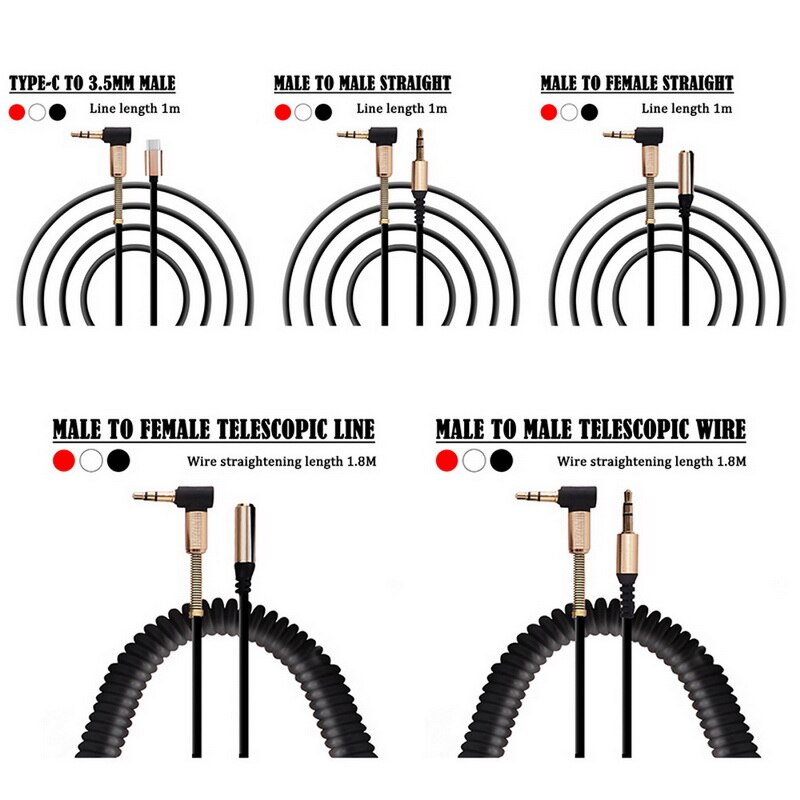 Elbow spring retractable 3.5mm audio cable aux audio speaker cable retractable cable car cable Extension Cable Retractable Cable