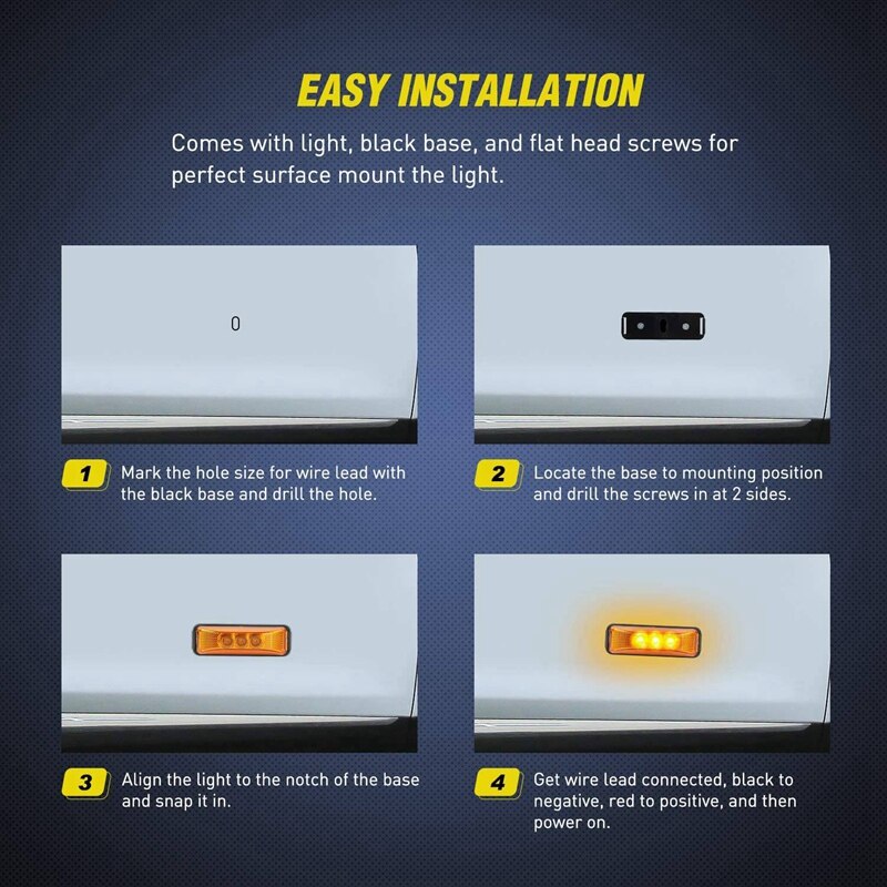 4PCS 24V 3.9Inch 3 LED Truck Trailer Amber Light Front Rear LED Side Marker Lights Clearance Indicator Lamp Waterproof