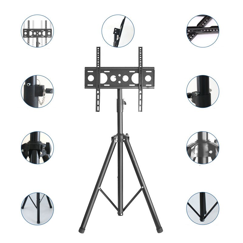 Black TV Tripod 26 to 55 inch LCD LED Flat Screen TV Display Floor Stand, Portable Height Adjustable TV cabinet