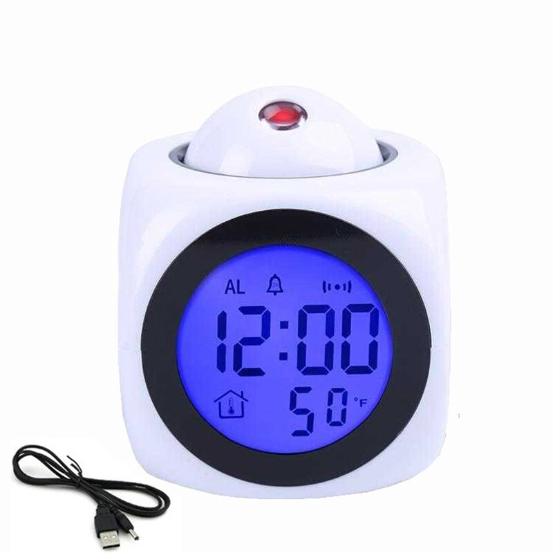QMJHVX horloge de Projection alarme | Numérique LCD, Snooze température, anglais dire l'heure, rétro-éclairé, cloche réveil: Alarm clock 4