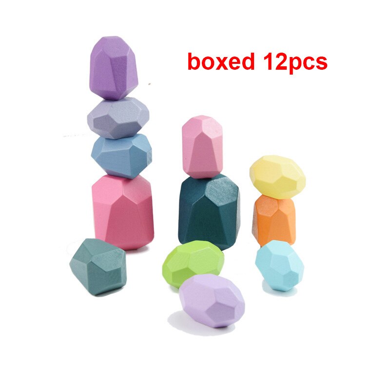 2-14 anni giocattoli educativi in legno giocattolo Puzzle in pietra impilata colorata per bambini edificio in stile nordico gioco Jenga regalo per bambini MF3: 12pcs Macaron