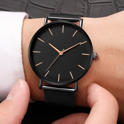 Reloj Mujer Dames Mode Metalen Uur Casual Eenvoudige Quartz Horloge Vrouw Man Black Mesh Rvs Bracele Horloge