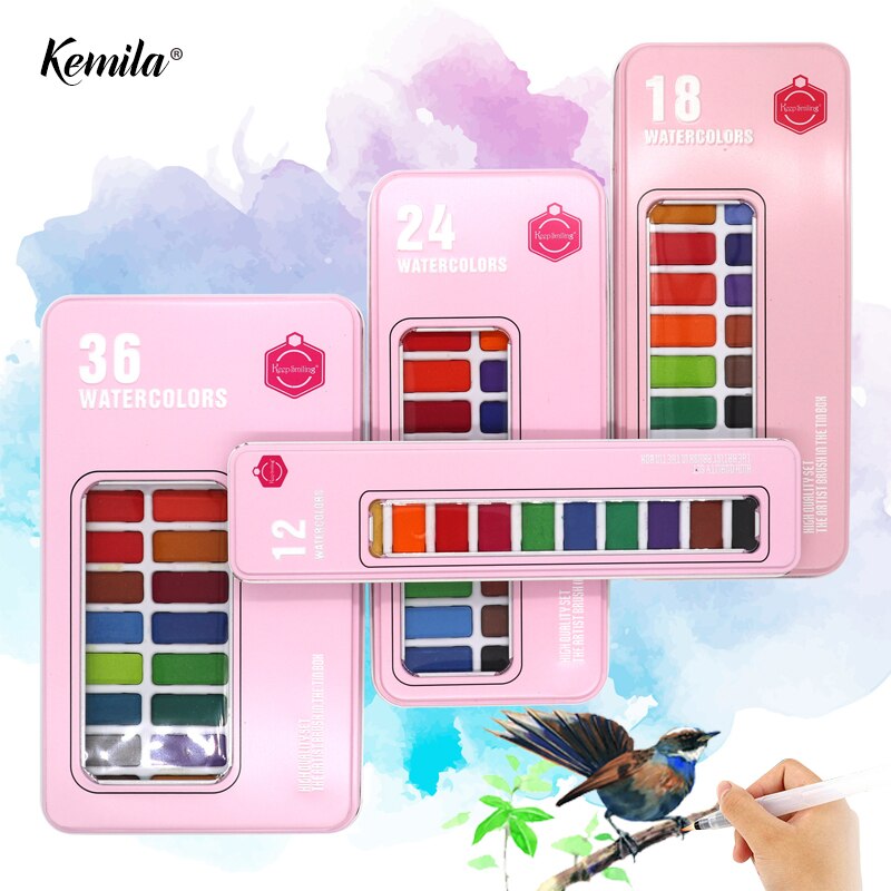 Kemila 12/18/24/36/Kleur Solide Aquarel Set Basic Neone Glitter Aquarel Verf Voor Tekenen art Verf Levert