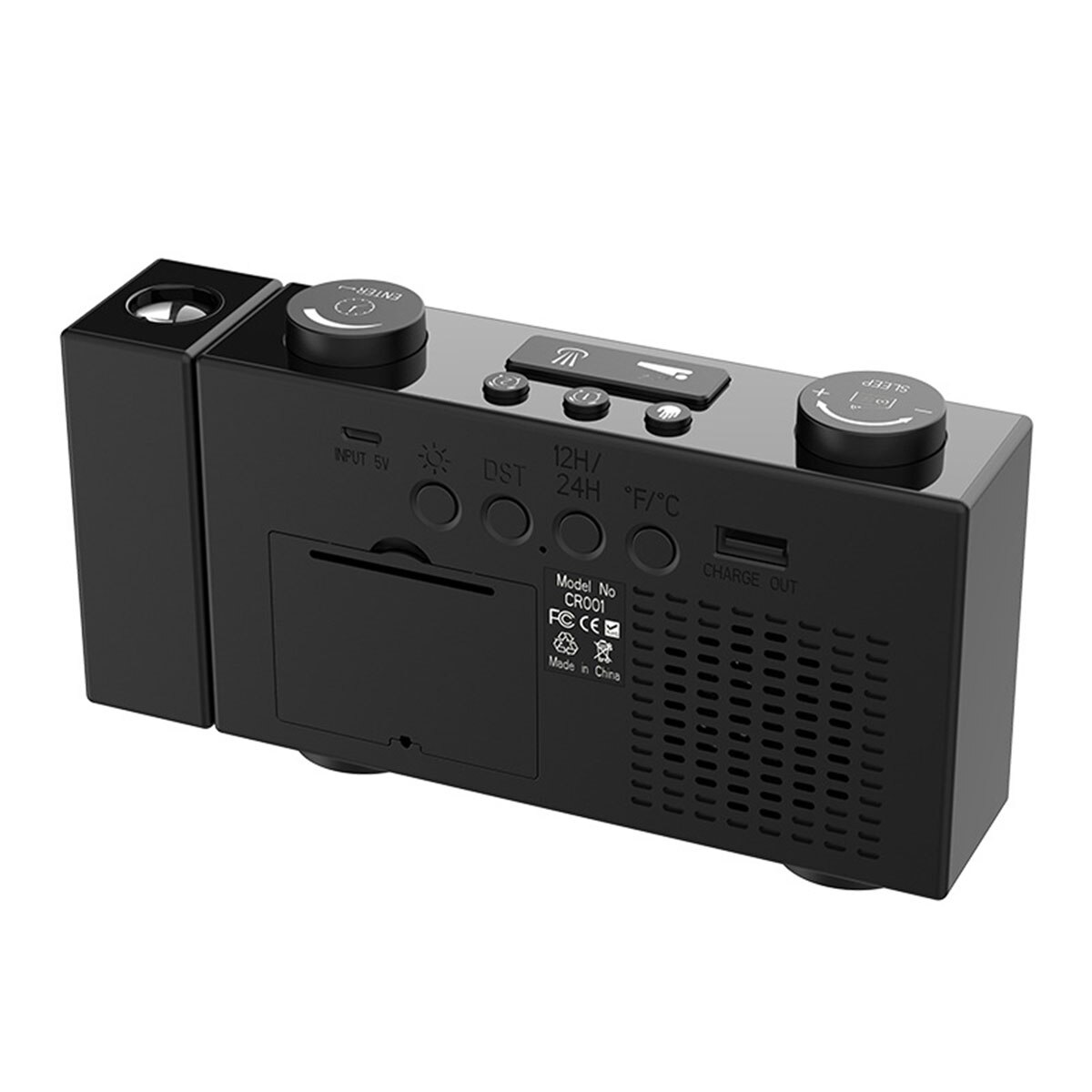 Digital Projection Alarm Clock 2 Alarm Dimmable Clock FM Radio Thermometer USB Charging Port Weather Calendar Time Projection