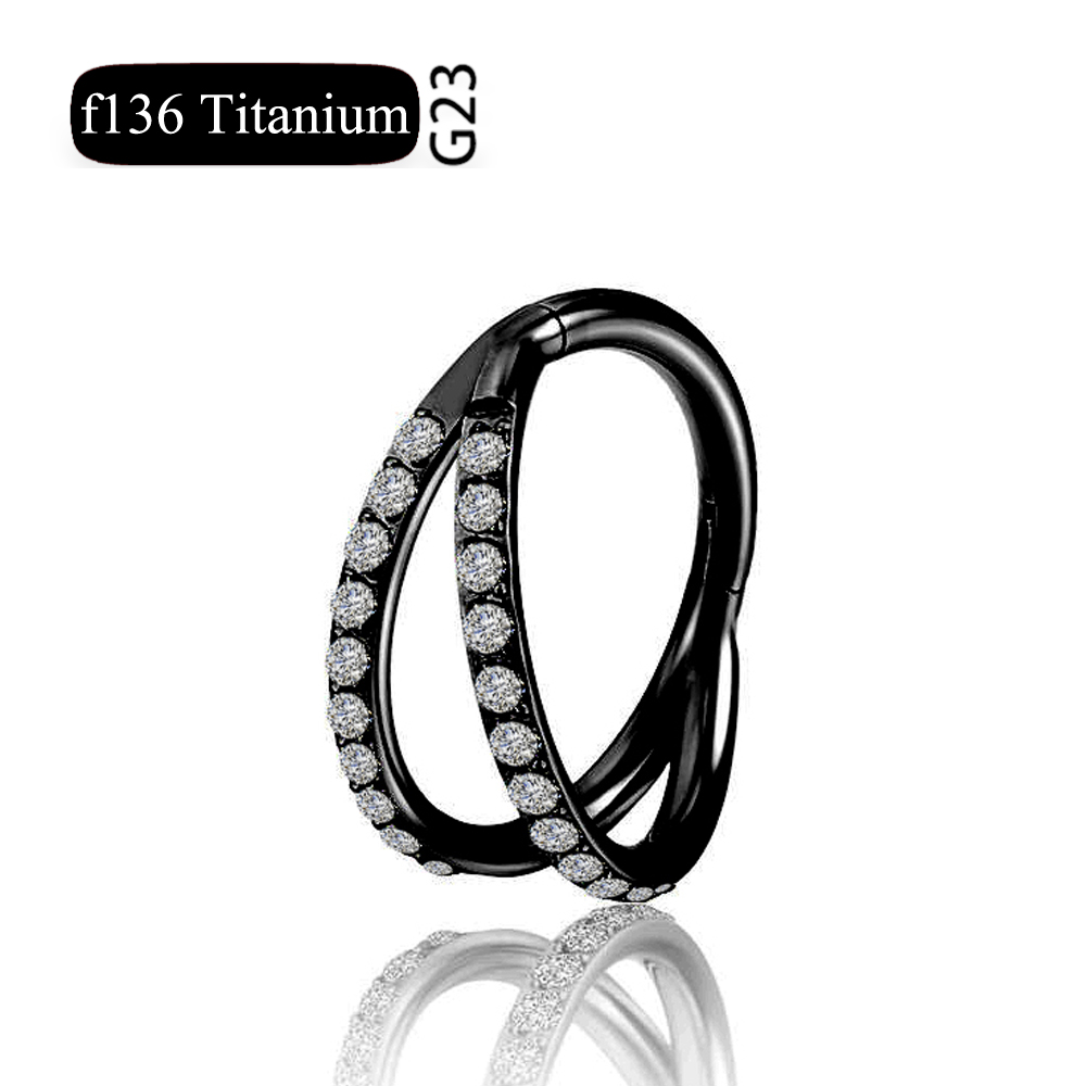 F136 Titanium 16G Scharnierend Segment Neusring Zc Septum Clicker Daith Oorbellen Hoepel Oor Kraakbeen Tragus Helix Piercing Sieraden: Rood / Licht Geel Kleur