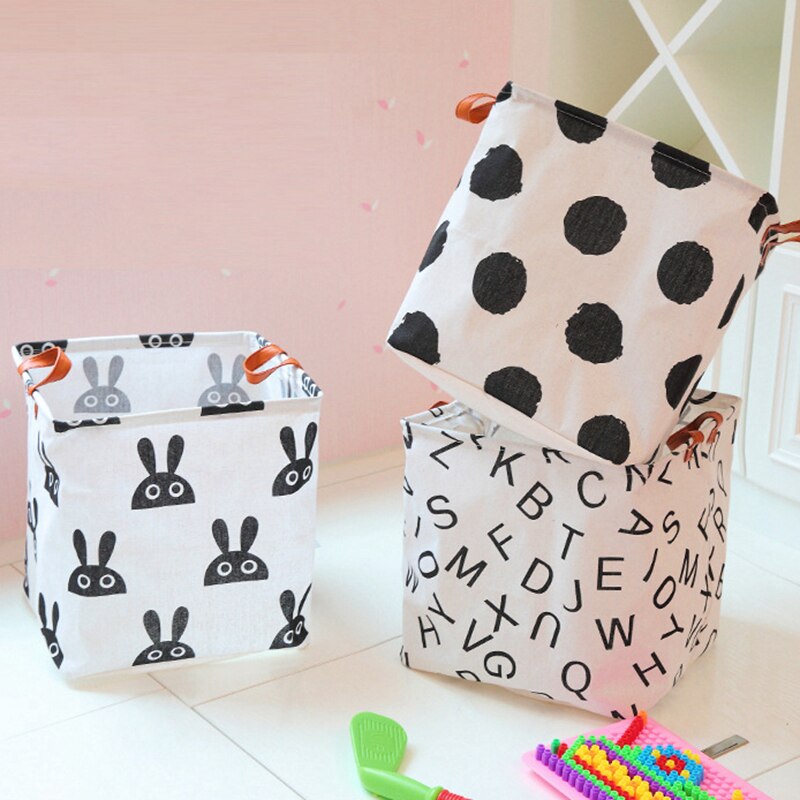 Zerolife – panier à linge pliable 33x35, joli panier de rangement pour linge divers, impression de cosmétiques, coton et lin, organisateur de bureau