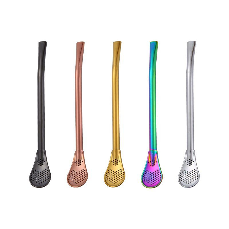 Cuchara de café multifuncional, Pajita para beber, cuchara de paja de acero inoxidable 304, filtro de té, licuadora, taza de leche, taza Zumo de paja, 15,7 CM