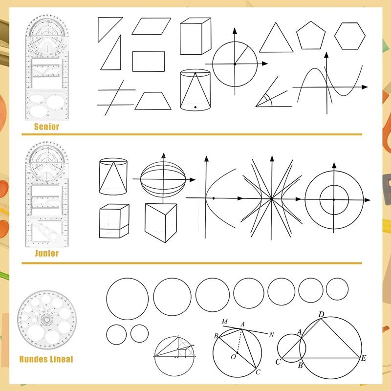 4 Piece Multifunctional Geometric Ruler Set, 2 Multifunctional Geometric Ruler Scale, with 2 Circle Templates