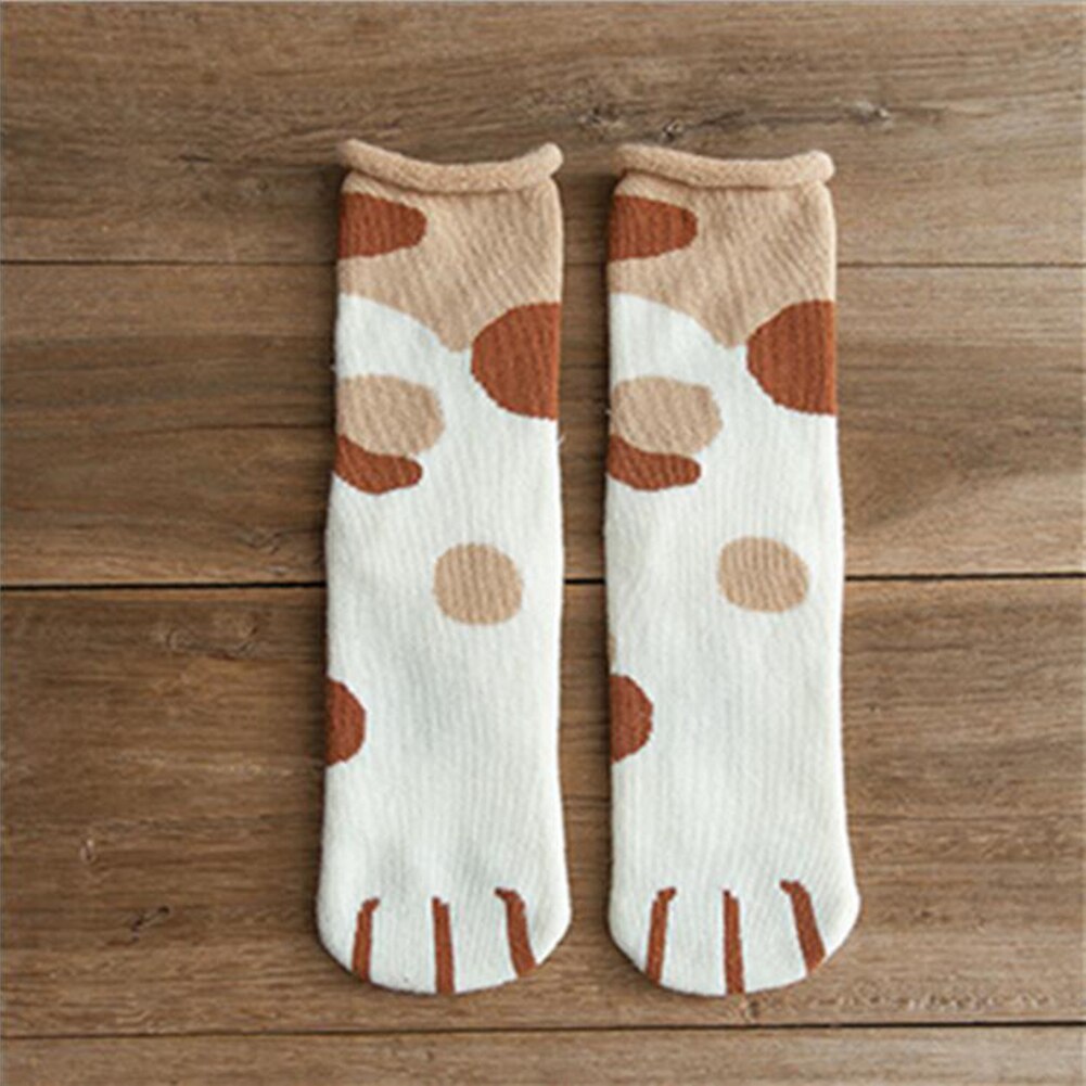 Chaussettes en patte de chat chaudes d'hiver pour femmes, molleton de corail épais pour filles, chaussettes de sommeil floues, maison, chaussettes en griffe Kawaii, noël: A2