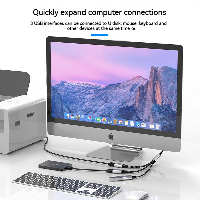 Câble séparateur OTG USB 4 ports Type C mâle vers 3 rallonge USB 2.0 femelle, adaptateur divisé d'alimentation de données Hub Port USB pour ordinateur portable