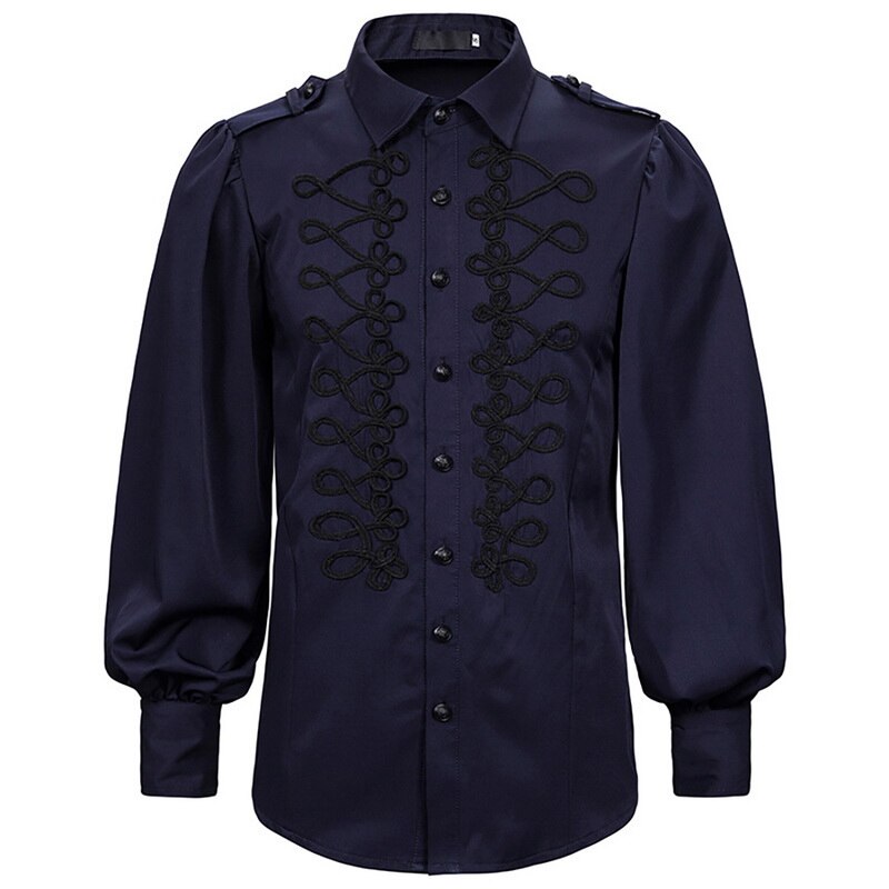 Vintage victorien blanc dentelle ébouriffé col lanterne à manches longues chemise hommes gothique Renaissance médiévale haut grande taille XXL: navy / L
