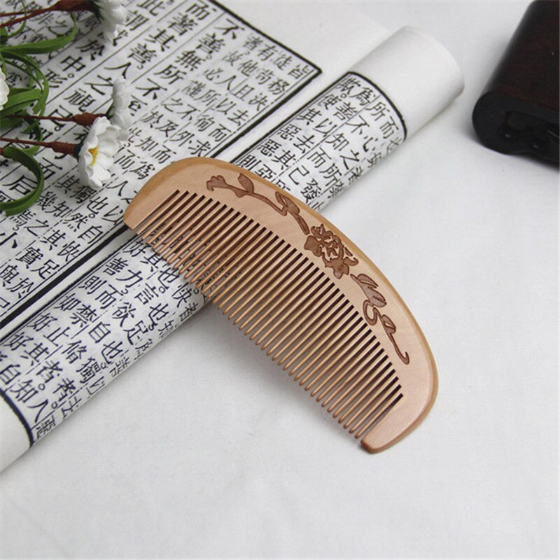 Best Selling Peach Wood Comb Wooden hair comb Natural Bamboo Comb-Anti Static Flower-Fine Tooth for Hair,Beard, Mustache: Comb
