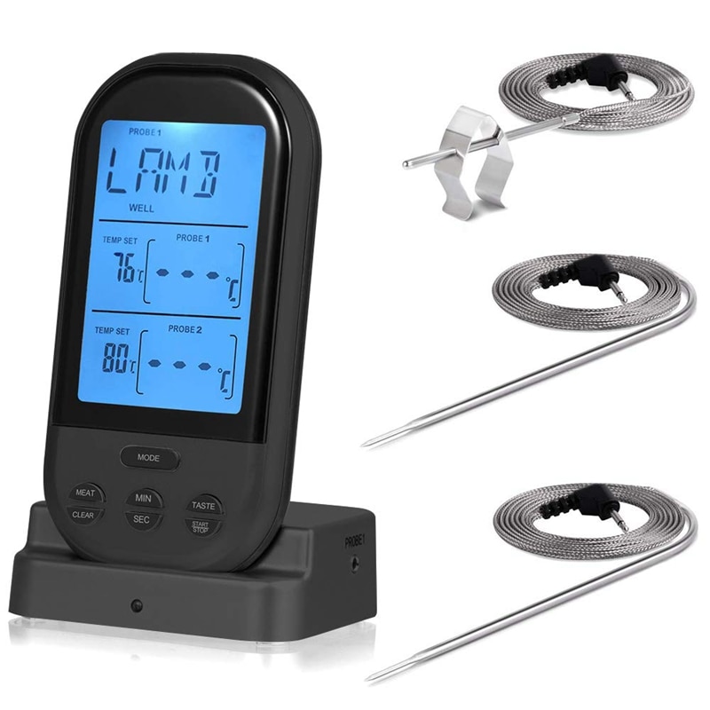 Digitale Vlees Thermometer, Draadloze Afstandsbediening Digital Koken Voedsel Vlees Thermometer Voor Roker Oven Keuken Bbq Grill Thermometer Ins: Default Title