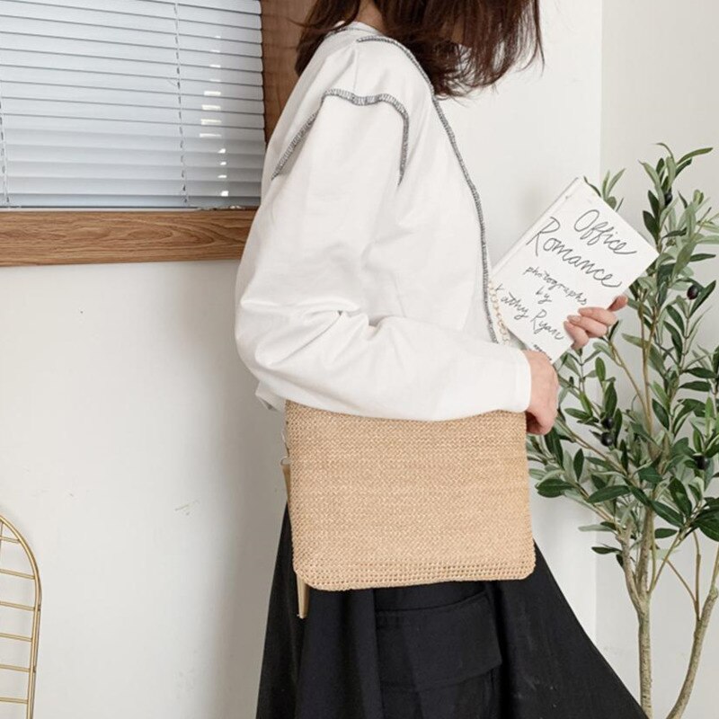 Bolso bandolera tejido de paja para mujer, bolso bandolera de playa para verano, bolso de mujer duradero tejido de paja para playa, novedad