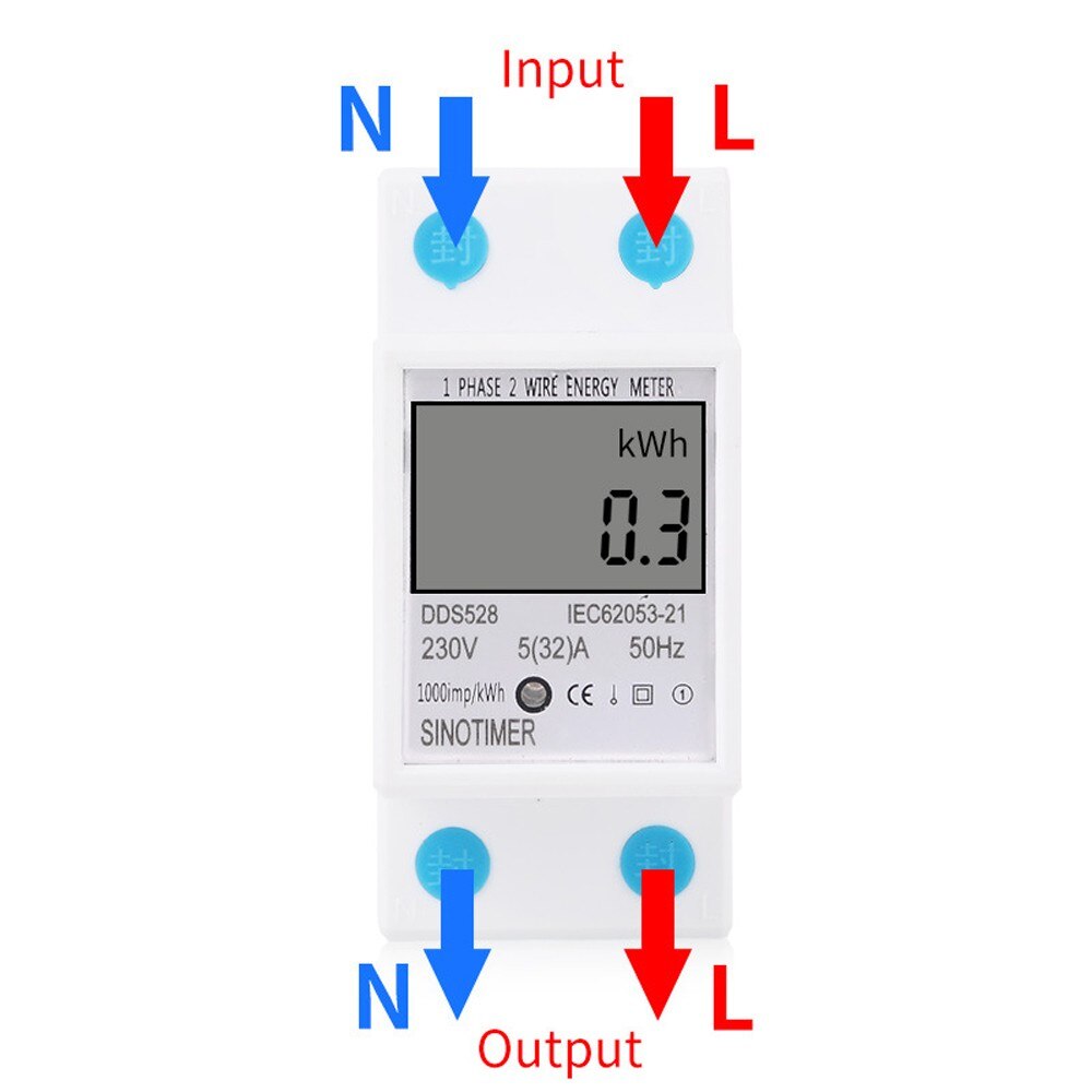 Single Phase Two Wire Electric Meter LCD Digital Display Wattmeter Power Consumption Energy kWh AC 230V 50Hz Din Rail Mounted
