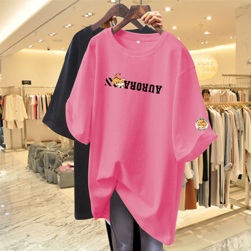 Schattige Truien Met Letterprint Zomer Dameskleding Korte Mouw Basic Casual Losse T-Shirt: 4XL / Rose Red