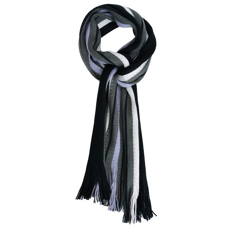 Scarf Autumn Winter Men Long Patchwork Scarf for Men Tassel Winter Striped Scarves Japanese Men's Accessories: black