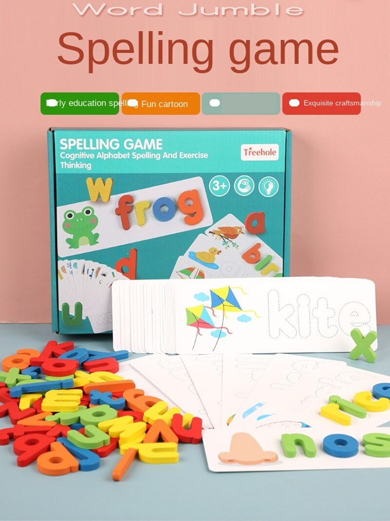 Kinderen Speelgoed Diy Hout Flash Kaarten Alfabet Houten Letters Abc Sight Woorden Matching Puzzel Voor Peuters Jongens Meisjes Leeftijd 3 + Jaar Oud: Default Title