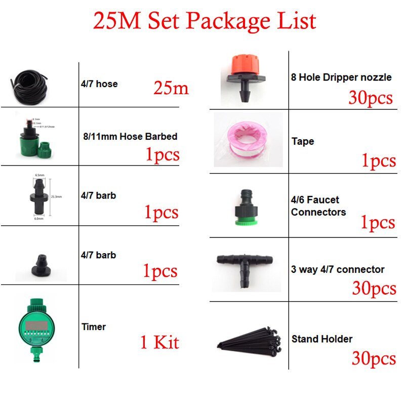 5-50m Automatic Watering System Digital Garden Sprinkler Timer Water Dripper Mist Nozzle DIY Drip Irrigation Controller Hose Set: 25M set
