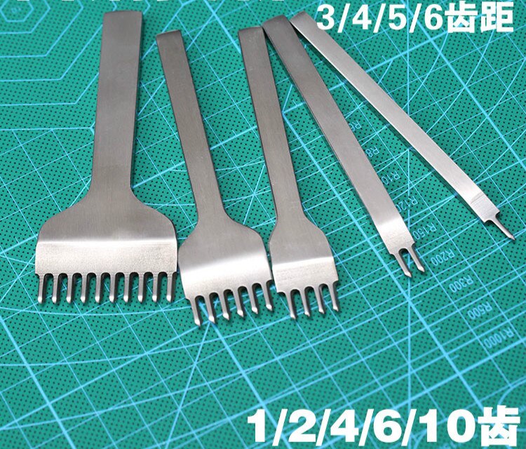3/4/5/6mm Leer Hobbygereedschappen Perforators Stikken Punch Tool 1 + 2 + 4 + 6 + 10 Prong 5 stks/set